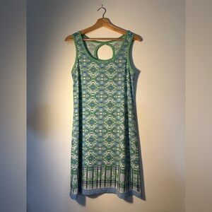 Vibrant Blue & Green Graphic Patterned Sleeveless Dress